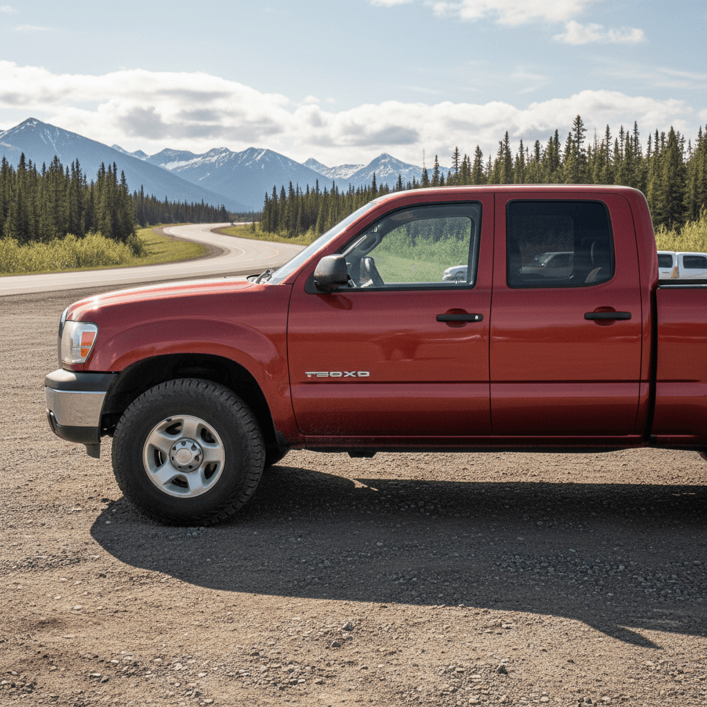 Red pickup truck displayed at the Kenai lot